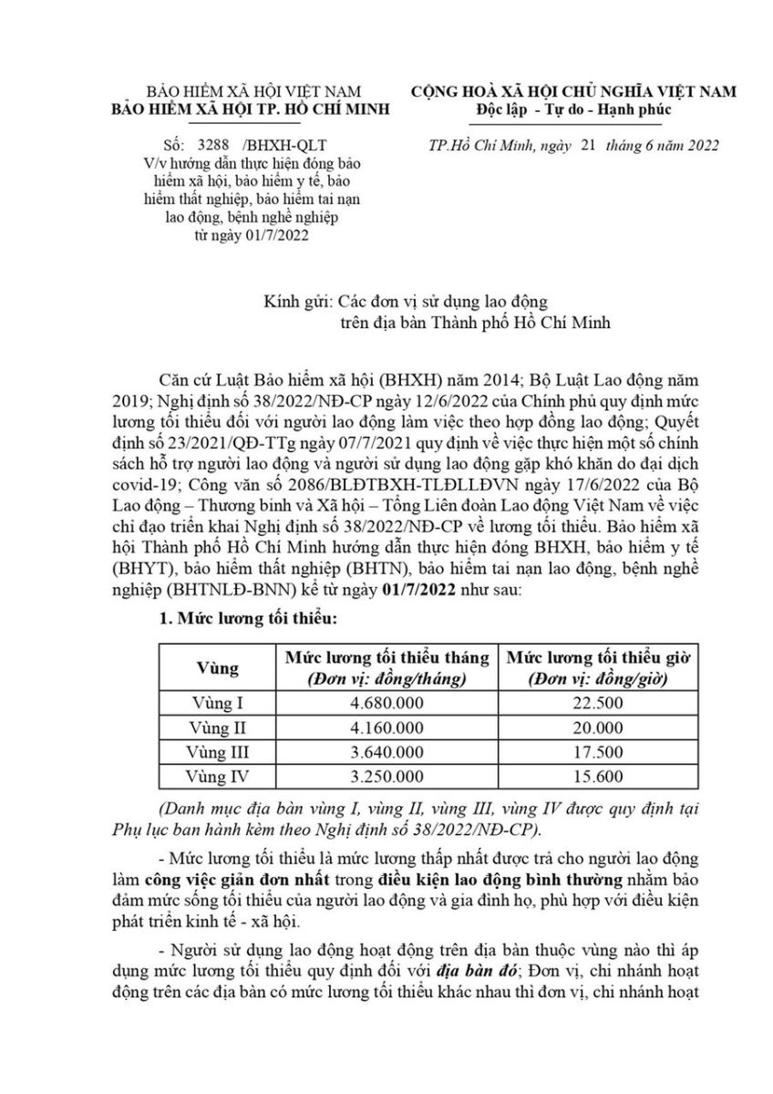 Công văn 3288/BHXH-QLT TP.HCM